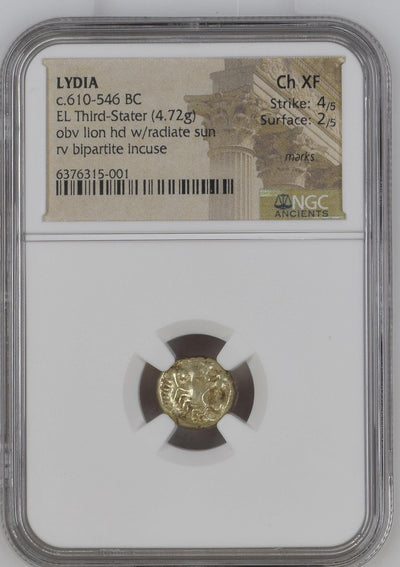 アンティークコインギャラリア 古代リディア  1/3 エレクトラム貨 610-546BC NGC Ch XF 4/5 2/5