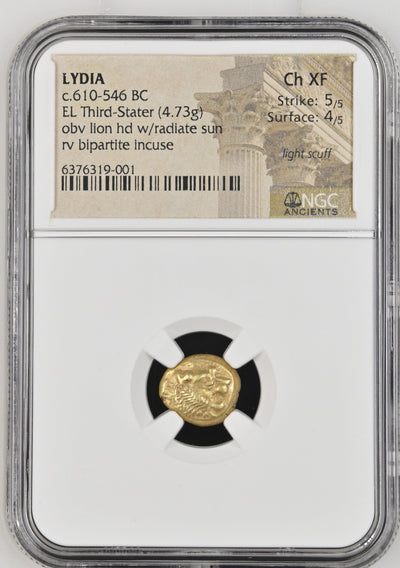 #アンティークコインギャラリア 古代リディア王国 紀元前610-546年頃  1/3ステーター金貨 NGC Ch XF Strike: 5/5 Surface: 4/5