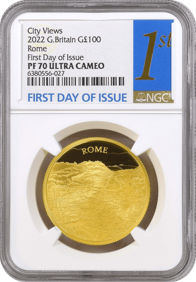 #アンティークコインギャラリア 【Top Pop】2022年 イギリス 都市景観 ローマ 100ポンド金貨 NGC PF70UCAM First Day of Issue
