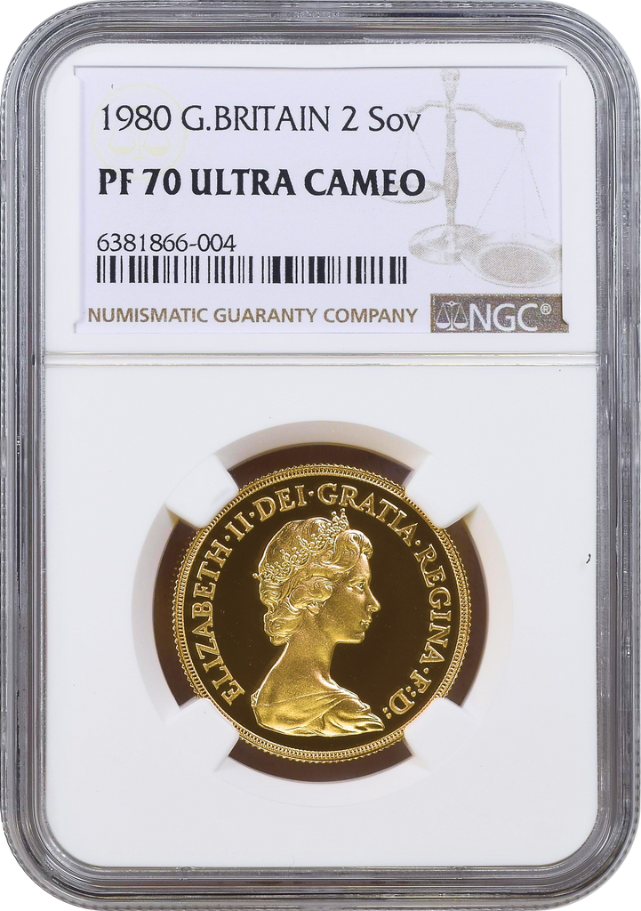 【Top Pop】1980年 イギリス エリザベス2世 2ndポートレート 2ソヴリン金貨 NGC PF70UCAM