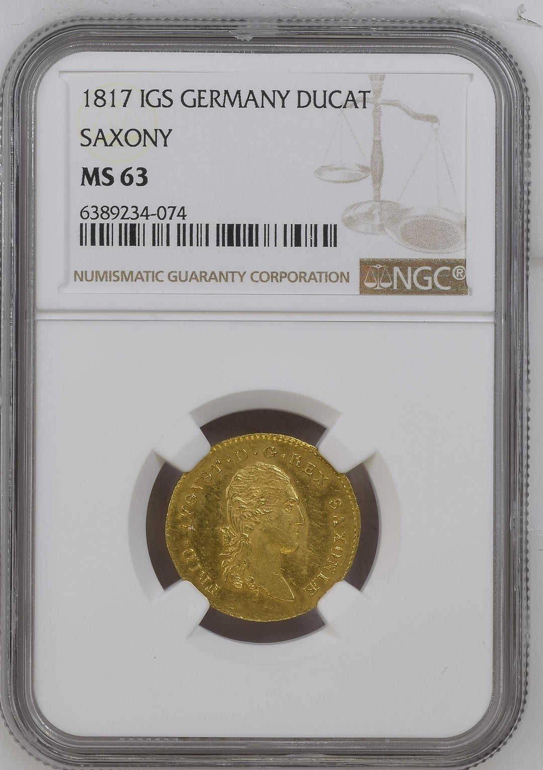 1817 ドイツ ザクセン王国 フリードリヒ・アウグスト1世 1ダカット金貨 NGC MS63 | アンティークコインギャラリア