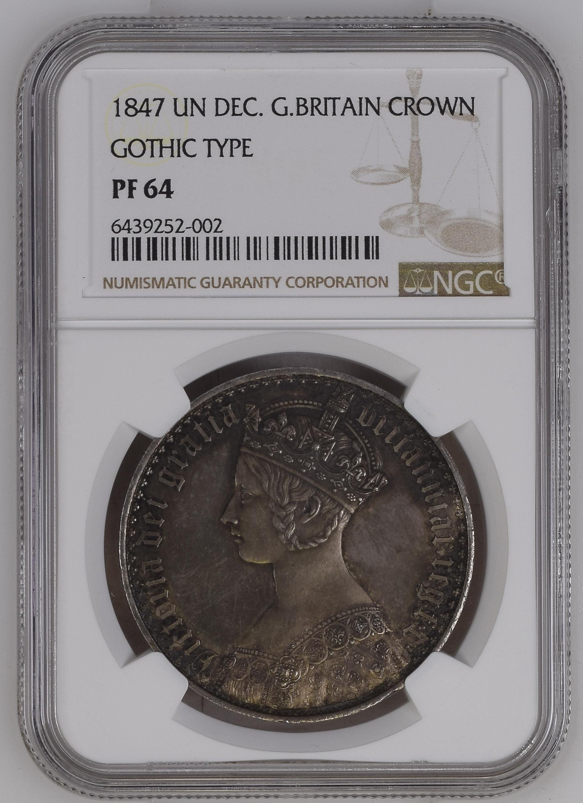 1847年 イギリス ヴィクトリア女王 ゴシッククラウン銀貨 NGC PF64
