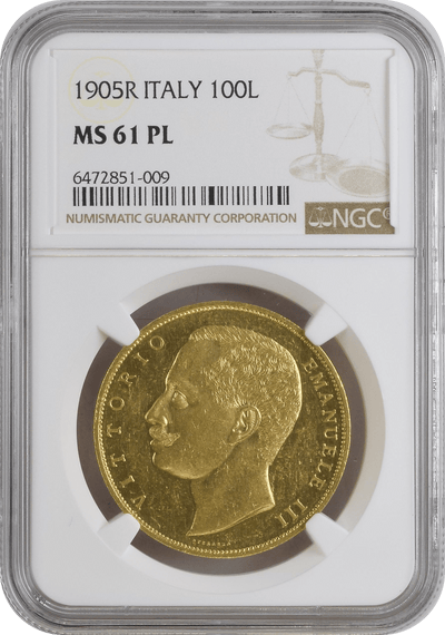 アンティークコインギャラリア 1905年 イタリア 100リラ金貨 MS61プルーフライク