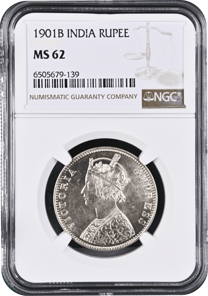 #アンティークコインギャラリア 1901年B イギリス領インド ヴィクトリア ゴシック ルピー銀貨 NGC MS62