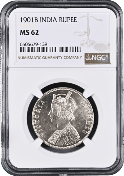 #アンティークコインギャラリア 1901年B イギリス領インド ヴィクトリア ゴシック ルピー銀貨 NGC MS62