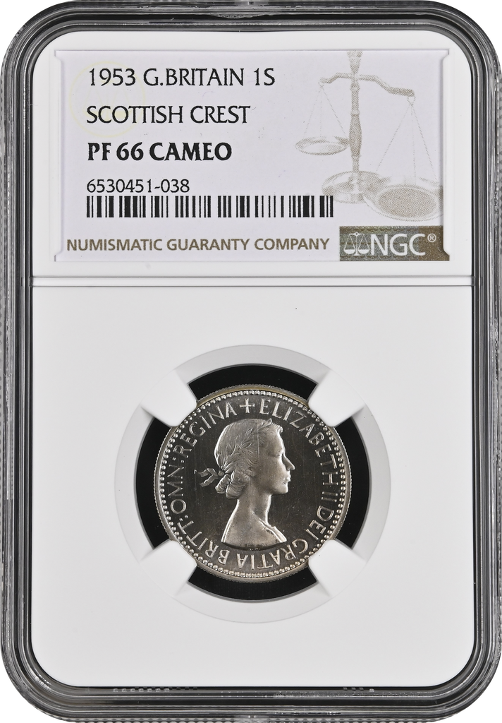 1953年 イギリス 1シリング エリザベス2世 白銅貨 NGC PF66 cameo