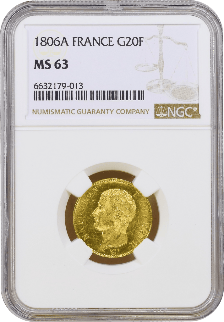 #アンティークコインギャラリア 1806年 フランス  ナポレオン1世 20フラン金貨 無冠 NGC MS63
