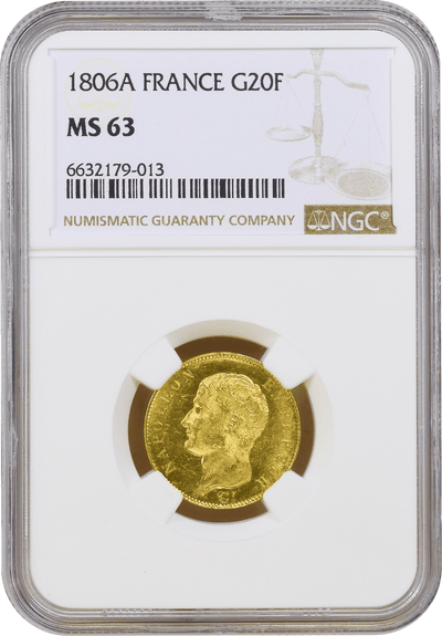 #アンティークコインギャラリア 1806年 フランス  ナポレオン1世 20フラン金貨 無冠 NGC MS63