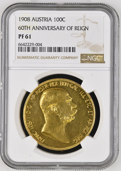 #アンティークコインギャラリア 1908年 オーストリア 雲上の女神 NGC PF61