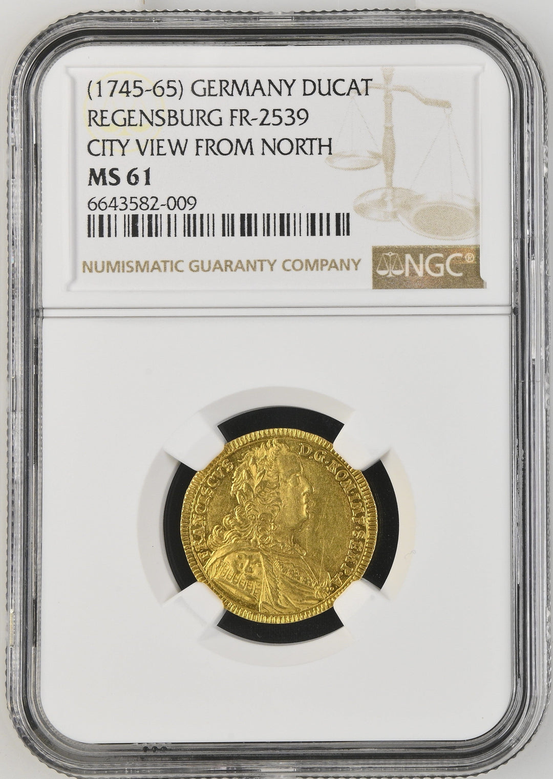 #アンティークコインギャラリア 1745-65年 ドイツ レーゲンスブルグ 都市景観 ダカット金貨 MS61