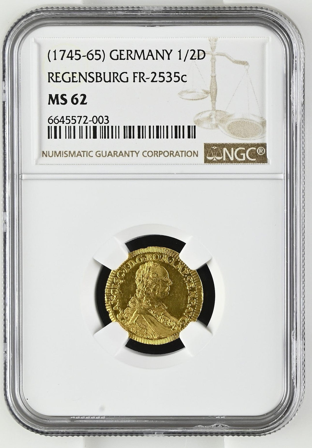 #アンティークコインギャラリア 1745-65年 ドイツ レーゲンスブルグ 都市景観 ハーフダカット金貨 MS62