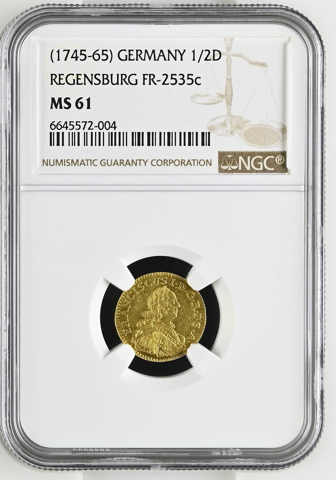 #アンティークコインギャラリア 1745-65年 ドイツ レーゲンスブルグ 都市景観 ハーフダカット金貨 MS61