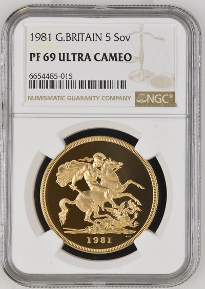 #アンティークコインギャラリア 1981年 イギリス ヤングエリザベス 5ポンド金貨 NGC PF69UCAM