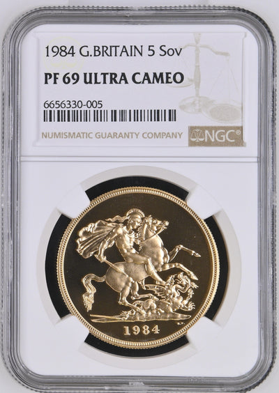 #アンティークコインギャラリア 1984年 イギリス ヤングエリザベス 5ポンド金貨 NGC PF69UCAM
