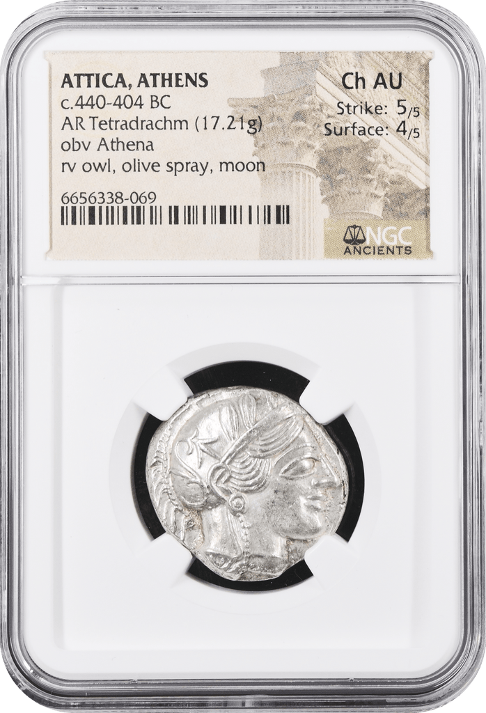#アンティークコインギャラリア 紀元前440-404年 古代ギリシア アッティカ アテネ フクロウ テトラドラクマ銀貨 Ch AU Strike: 5/5 Surface: 4/5