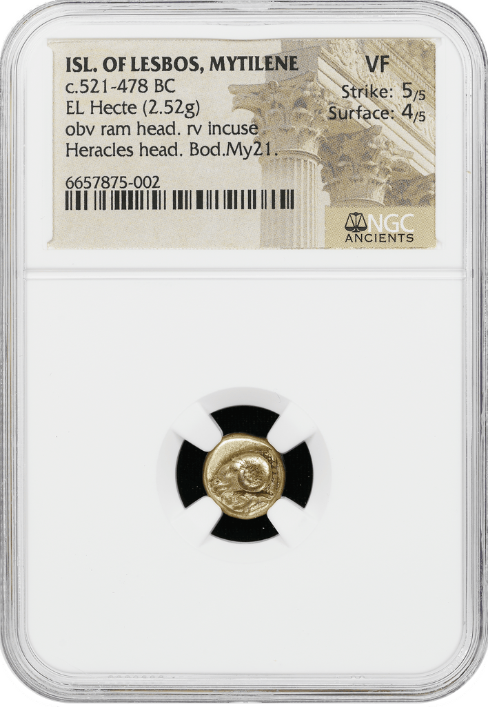 #アンティークコインギャラリア 古代ギリシア 紀元前521-478年 レスボス島 ミティリニ エルヘクテ金貨 NGC VF  5/5-4/5