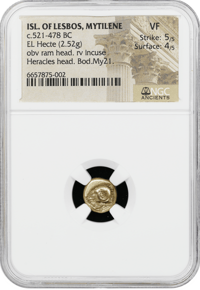 #アンティークコインギャラリア 古代ギリシア 紀元前521-478年 レスボス島 ミティリニ エルヘクテ金貨 NGC VF  5/5-4/5