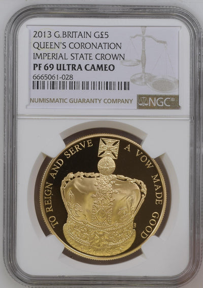 #アンティークコインギャラリア 2013年 イギリス エリザベス2世 戴冠60周年記念 5ポンド金貨 PF69UCAM