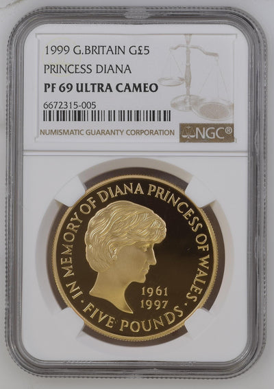 アンティークコインギャラリア 1999 イギリス プリンセス・ダイアナ 5ポンド金貨 PF69UCAM 箱付き