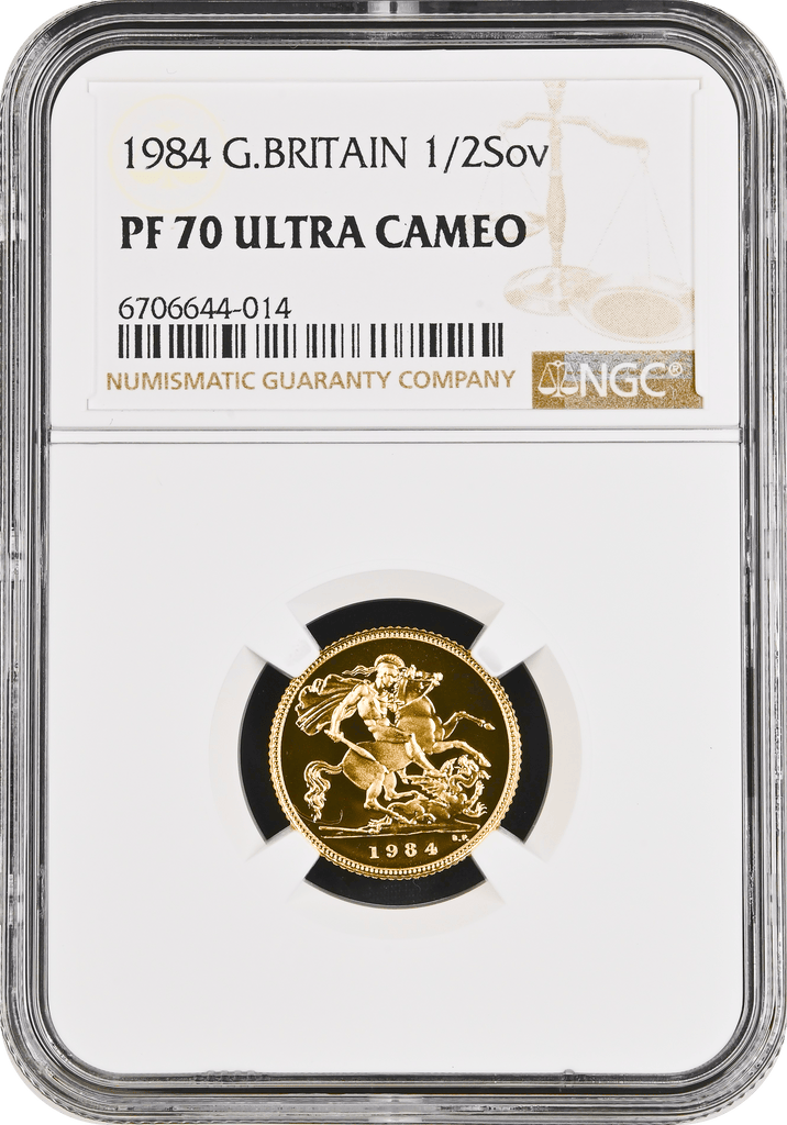 #アンティークコインギャラリア 1984年 イギリス エリザベス2世 ハーフソヴリン金貨 NGC PF70 Ultra Cameo