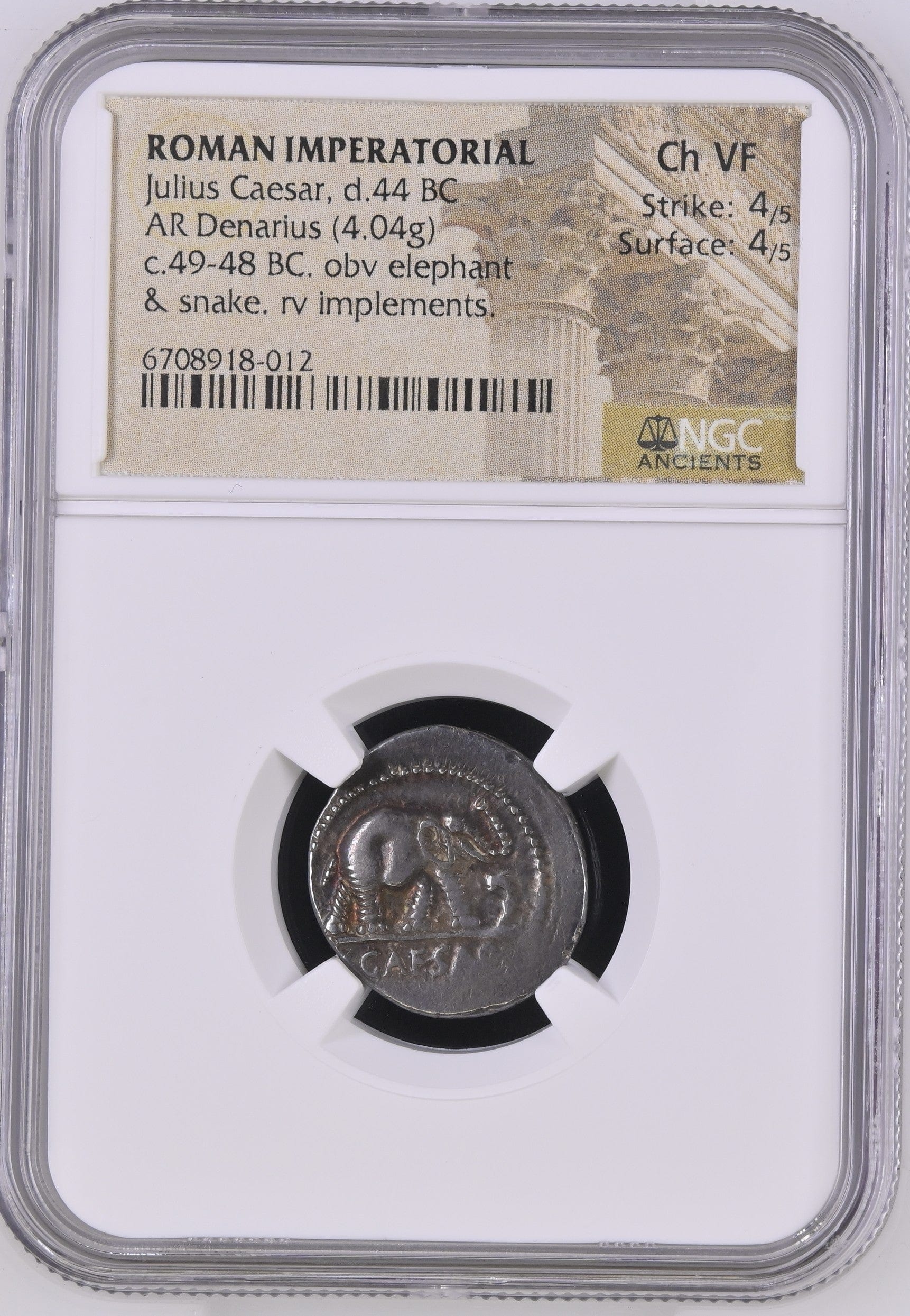 古代ローマ 49 B.C ユリウス・カエサル デナリウス銀貨 ミリタリー 