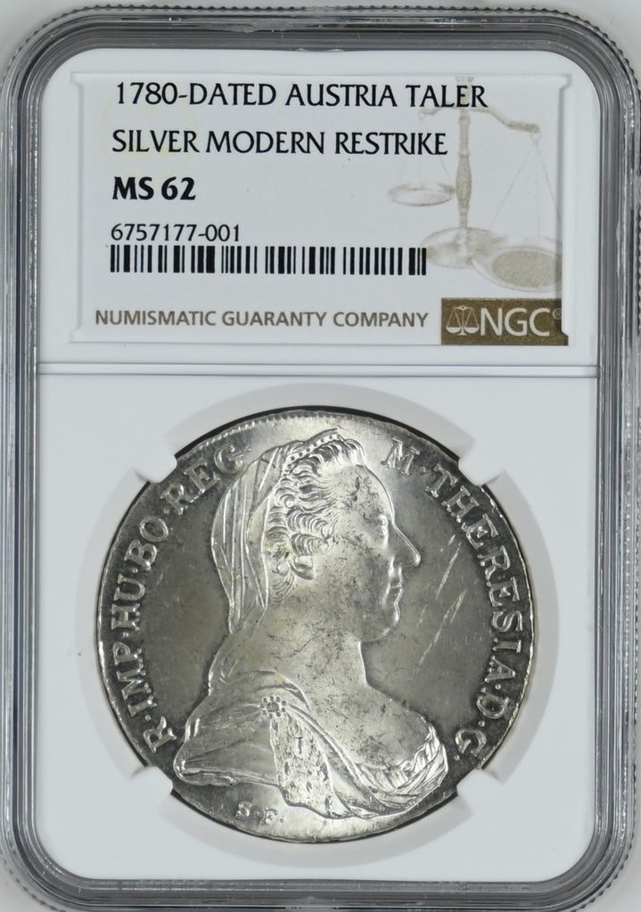 1780年 オーストリア マリア・テレジア ターラー銀貨 リストライク NGC MS62