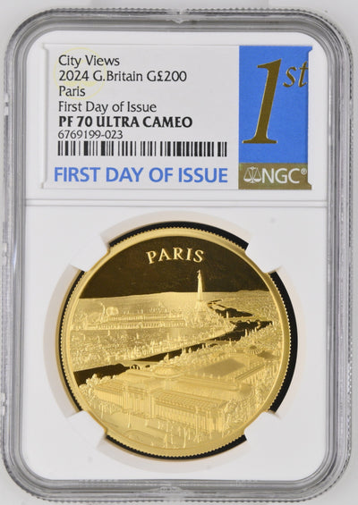 #アンティークコインギャラリア 【Top Pop】2024年 イギリス 都市景観 パリ 200ポンド金貨  2oz NGC PF70UCAM First Day of Issue