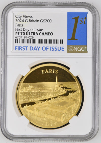 #アンティークコインギャラリア 【Top Pop】2024年 イギリス 都市景観 パリ 200ポンド金貨  2oz NGC PF70UCAM First Day of Issue