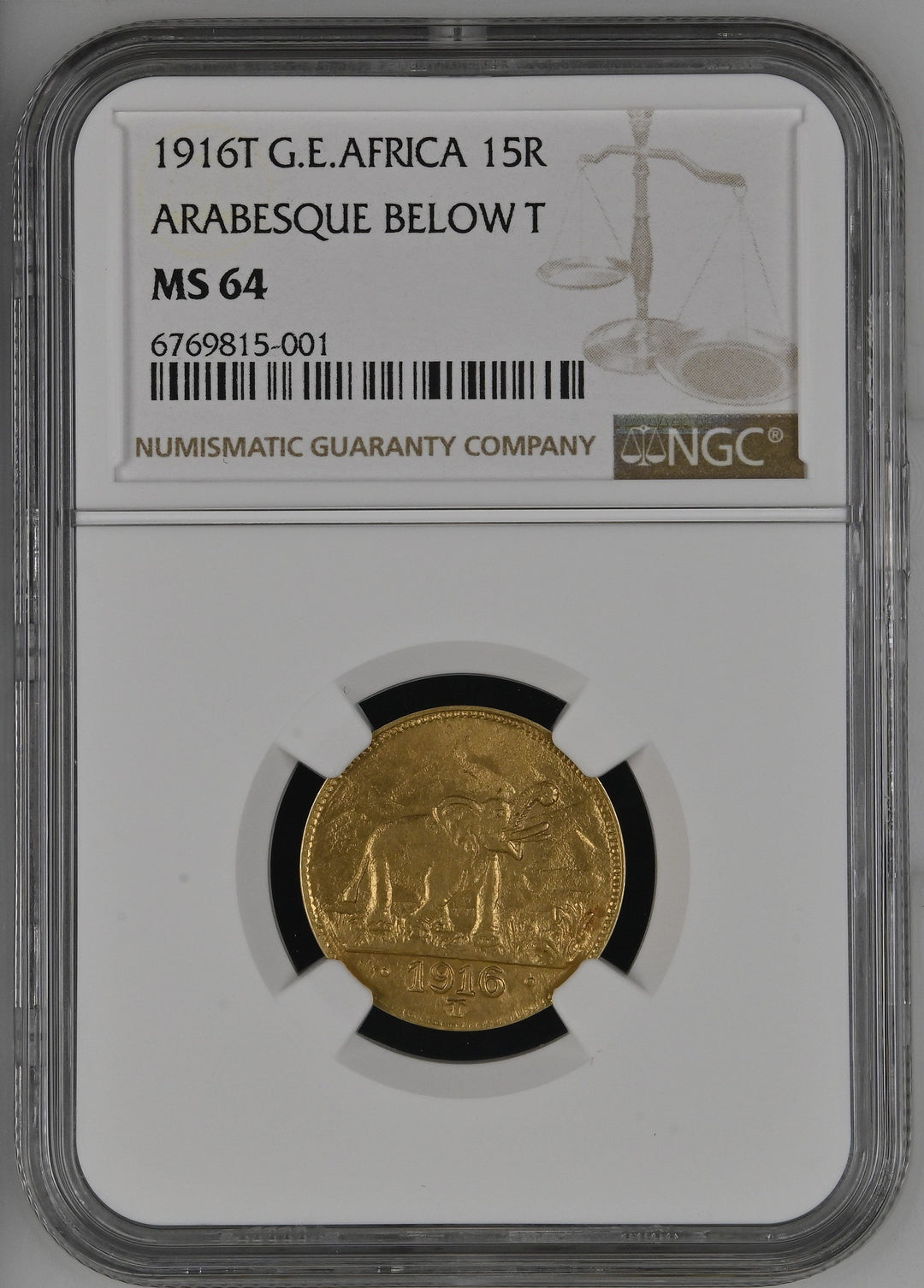 1916 ドイツ領東アフリカ ヴィルヘルム2世 15ルピー金貨 NGC MS64 | アンティークコインギャラリア