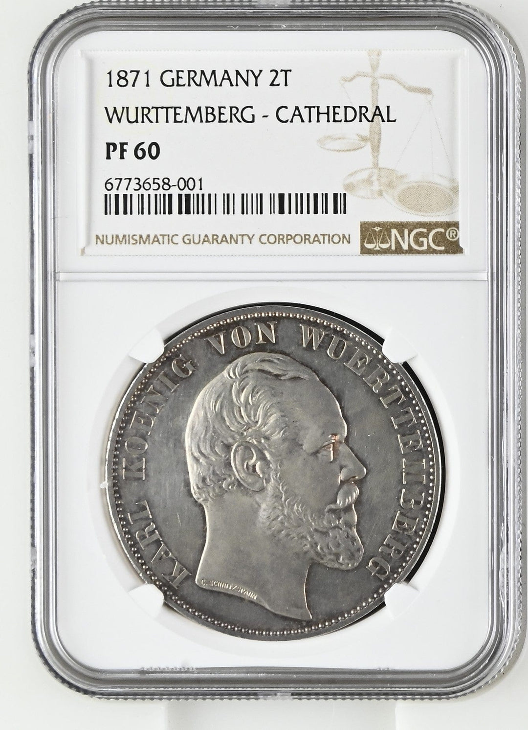 #アンティークコインギャラリア 1871年 ドイツ ヴュルテンベルクカール1世 2ターラー銀貨 PF60