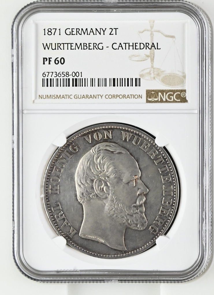 #アンティークコインギャラリア 1871年 ドイツ ヴュルテンベルクカール1世 2ターラー銀貨 PF60