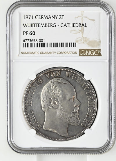 #アンティークコインギャラリア 1871年 ドイツ ヴュルテンベルクカール1世 2ターラー銀貨 PF60