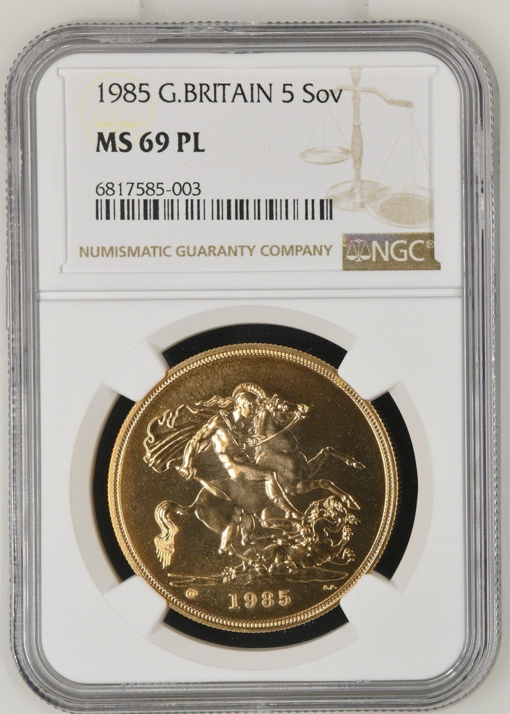 #アンティークコインギャラリア 1985年 イギリス エリザベス2世 5ソヴリン金貨 MS69PL