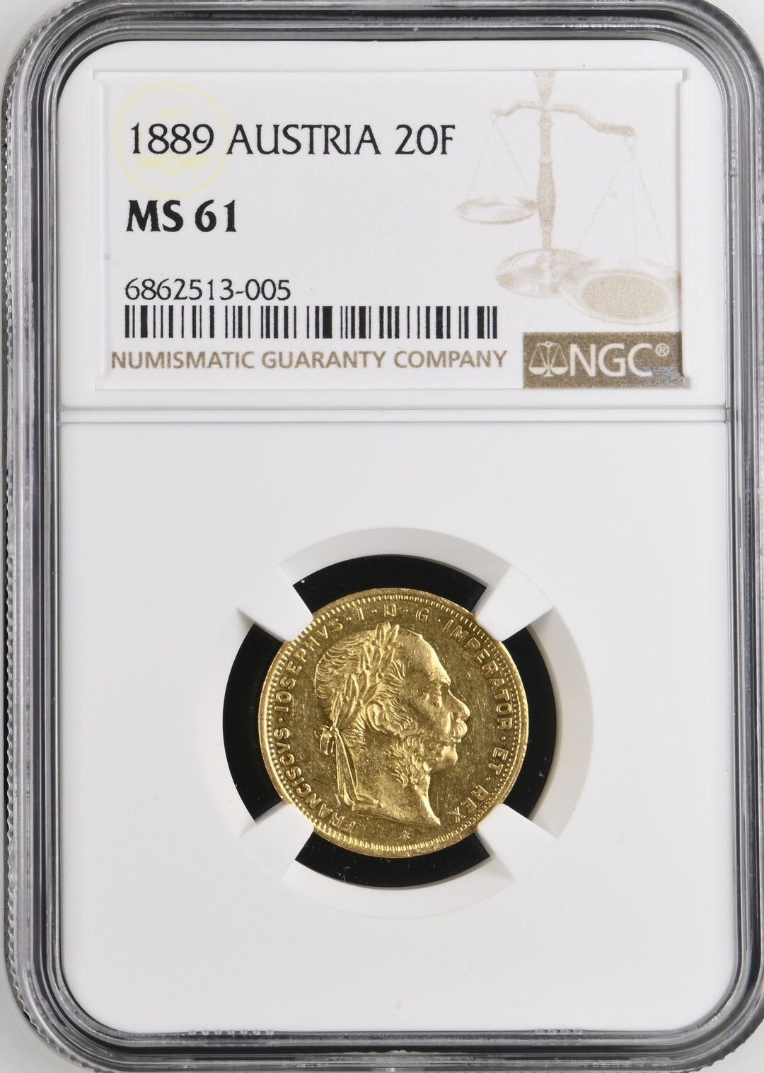 1889年 オーストリア フランツ・ヨーゼフ1世 8フォリント20フラン金貨 MS61 | アンティークコインギャラリア