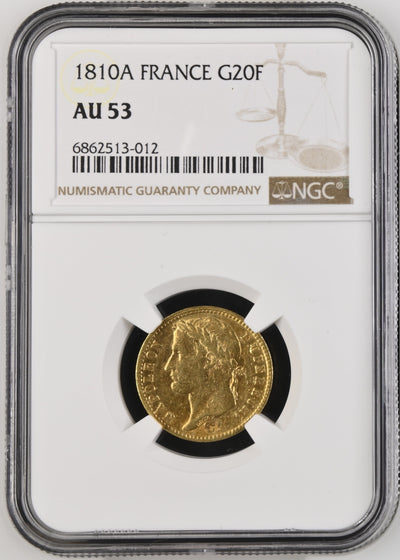 アンティークコインギャラリア 1810 フランス ナポレオン/ボナパルト 20フラン金貨 パリミント