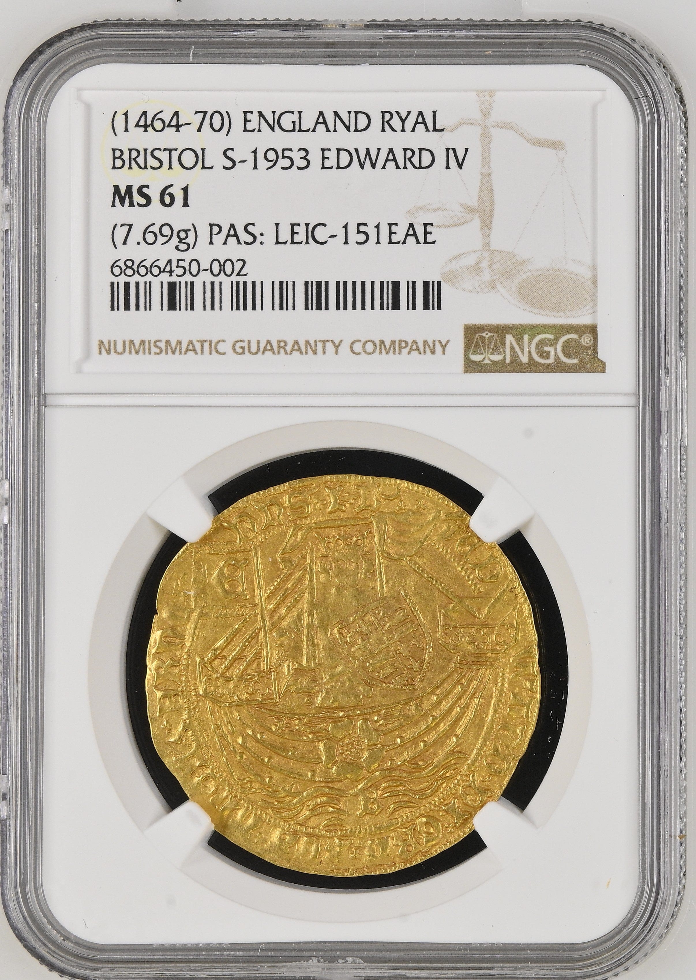 1464-1470年 イギリス ブリストル エドワード4世 ロイヤル金貨 S-1953 