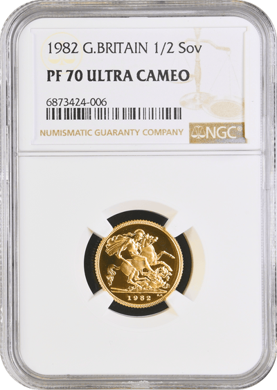 #アンティークコインギャラリア 【Top Pop】1982年 イギリス ヤングエリザベス ハーフソブリン金貨 PF70UCAM