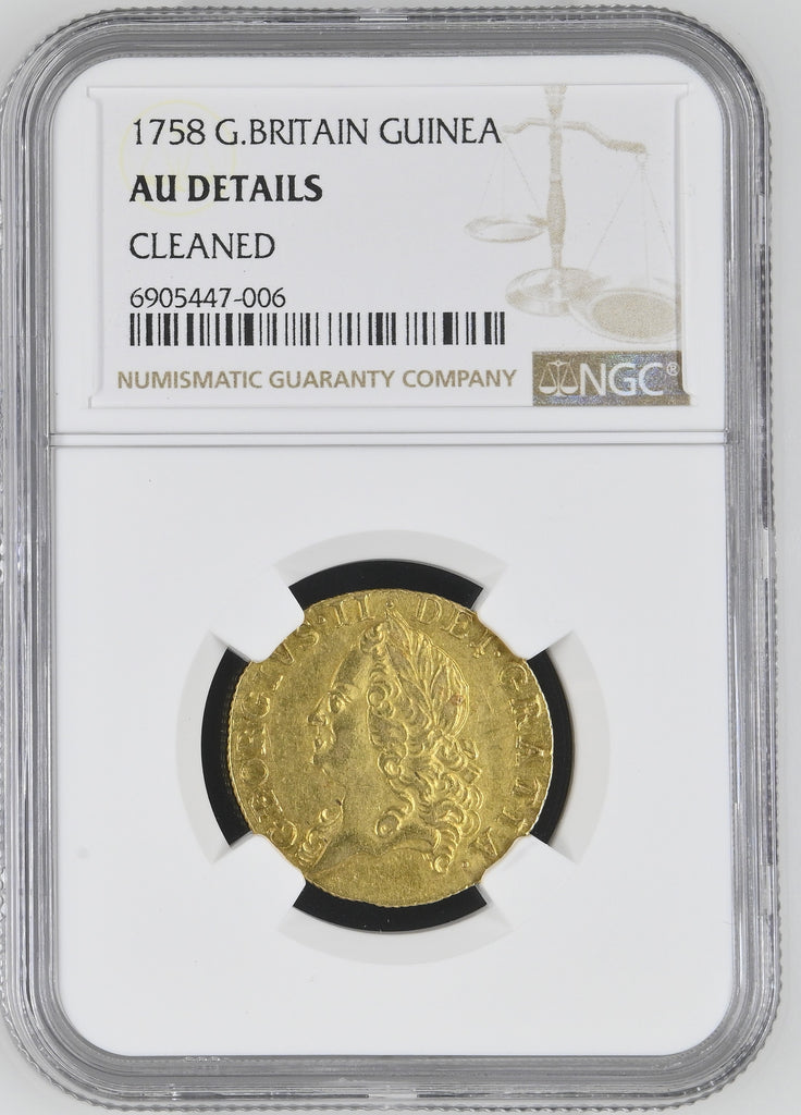 1758年 イギリス ジョージ2世 ギニー金貨 NGC AU DETAILS CLEANED