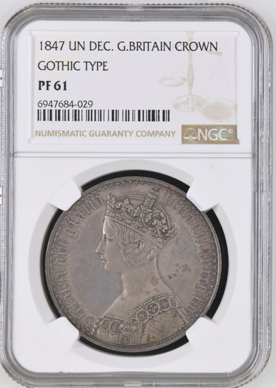 #アンティークコインギャラリア 1847年 イギリス ヴィクトリア ゴシッククラウン銀貨 アンデシモ PF61