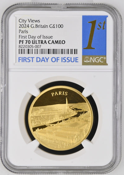#アンティークコインギャラリア 【Top Pop】2024年 イギリス 都市景観 パリ 100ポンド金貨 NGC PF70UCAM First Day of Issue