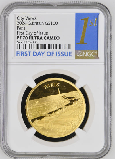 #アンティークコインギャラリア 【Top Pop】2024年 イギリス 都市景観 パリ 100ポンド金貨 NGC PF70UCAM First Day of Issue