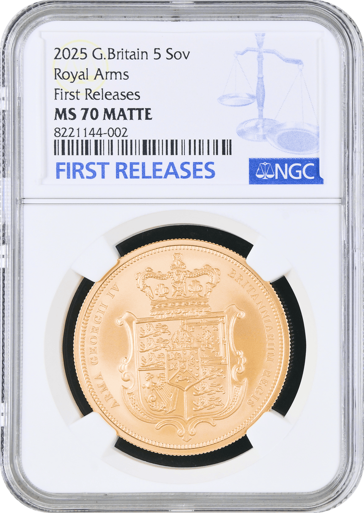 #アンティークコインギャラリア 【Top Pop】2025年 イギリス チャールズ3世 プルーフ 5ポンド金貨 シールドデザイン MS70 Matte