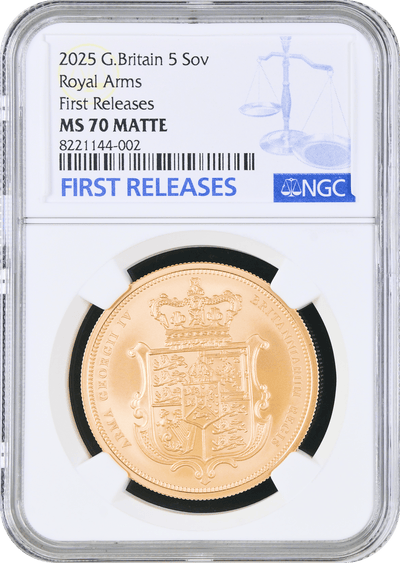 #アンティークコインギャラリア 【Top Pop】2025年 イギリス チャールズ3世 プルーフ 5ポンド金貨 シールドデザイン MS70 Matte