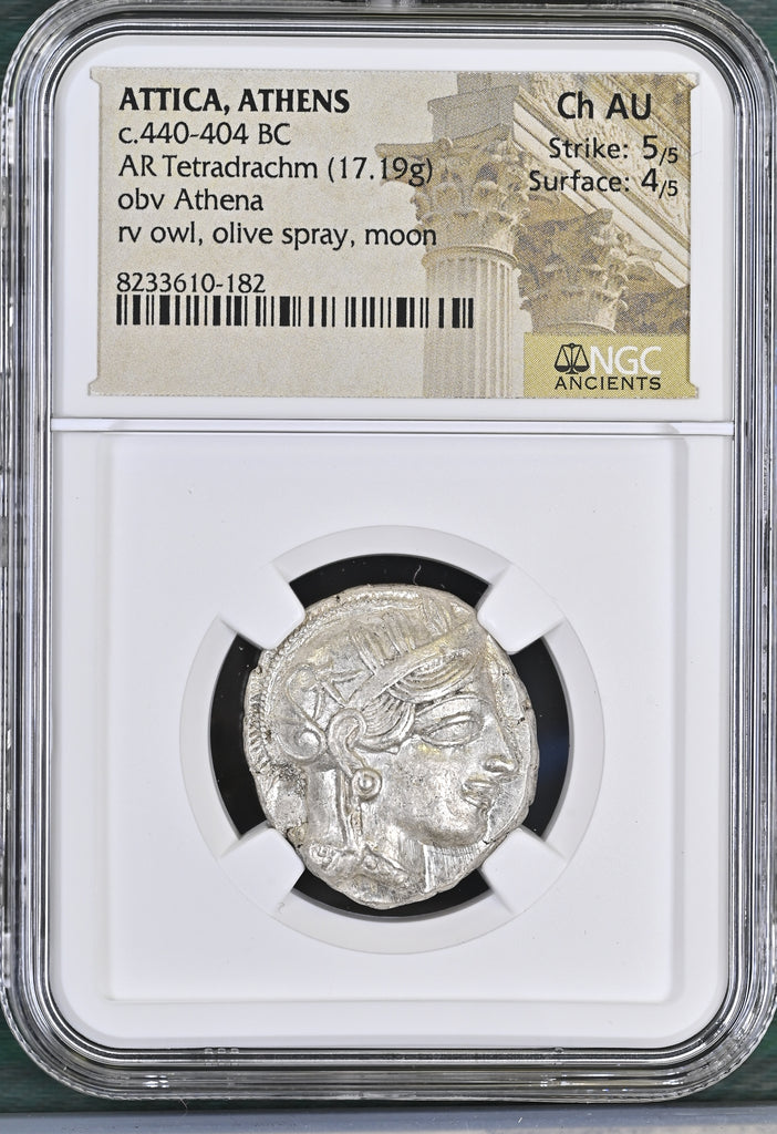 紀元前440-404年 古代 ギリシア アッティカ アテネ テトラドラクマ銀貨 NGC Ch AU Strike:5/5 Surface:4/5