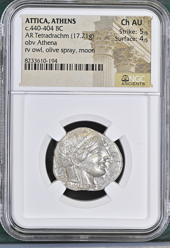 紀元前440-404年 古代 ギリシア アッティカ アテネ テトラドラクマ銀貨 NGC Ch AU Strike:5/5 Surface:4/5