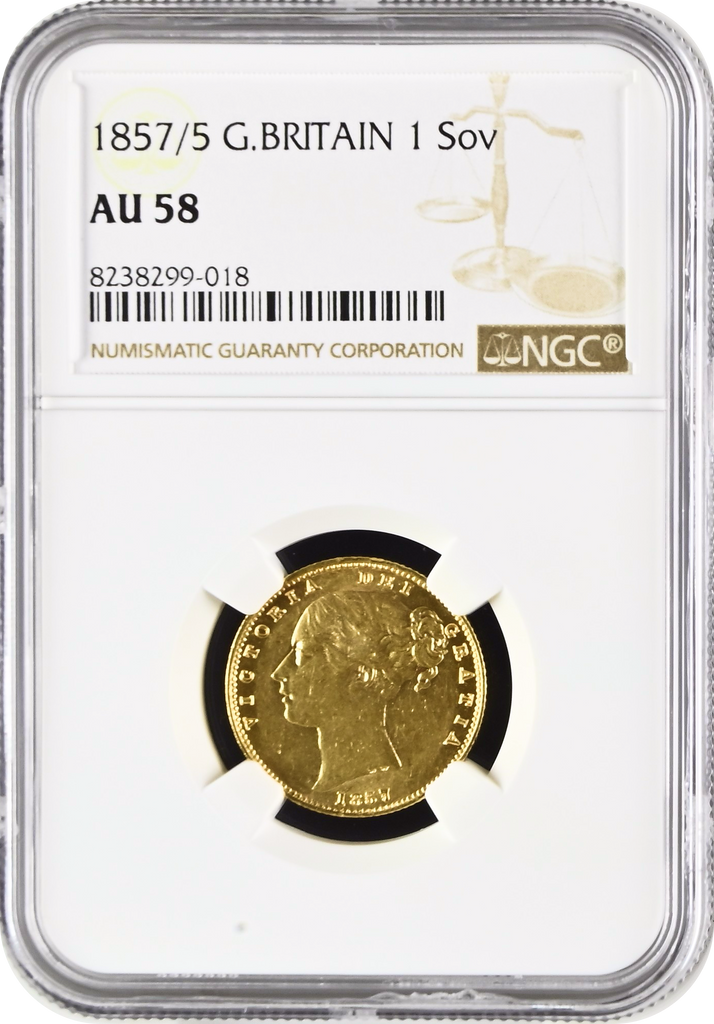 1857年 イギリス ヴィクトリア ヤングヘッド ソブリン金貨 NGC AU58 シールド