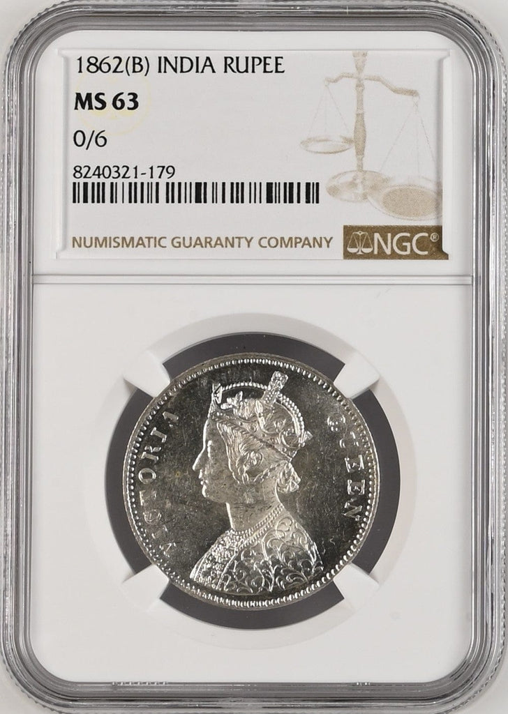 1862年 英領インド ゴシック ルピー銀貨 MS63