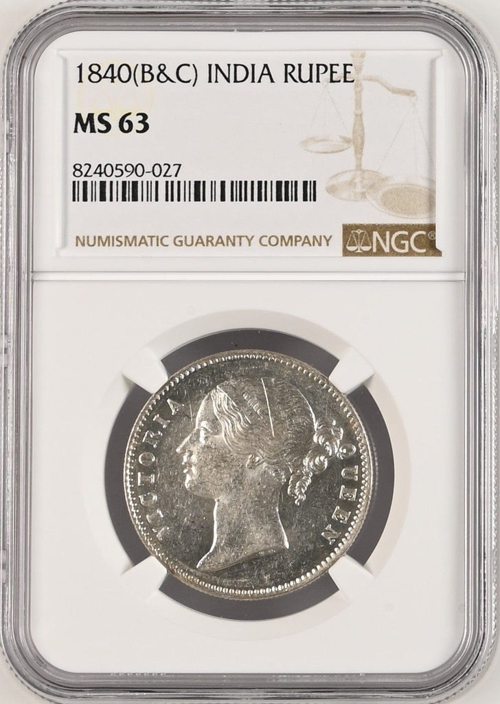 #アンティークコインギャラリア 1840年 英領インド 東インド会社 ヴィクトリア ヤングヘッド ルピー銀貨 MS63