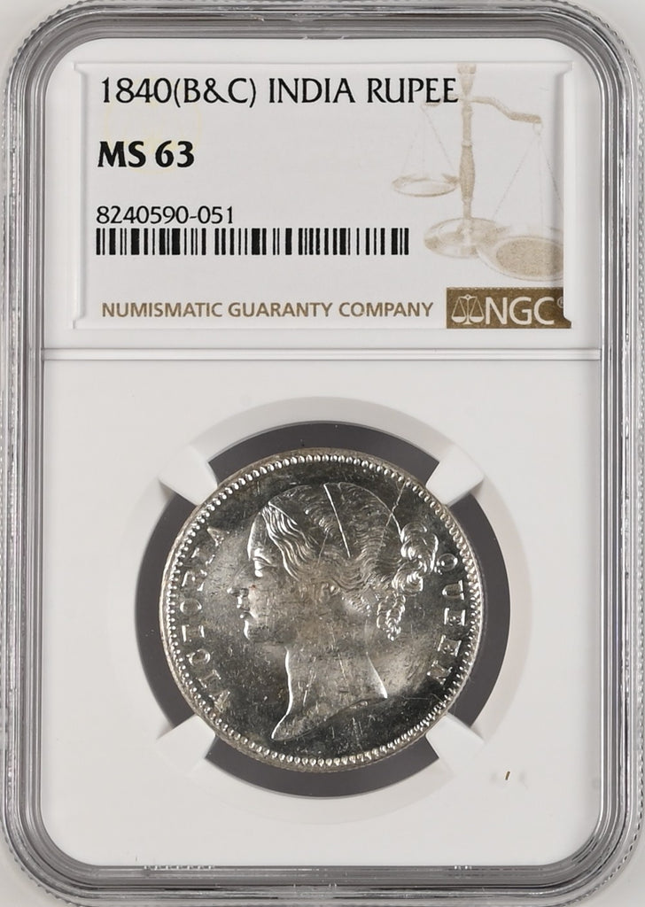 1840年 英領インド 東インド会社 ヴィクトリア ヤングヘッド ルピー銀貨 MS63