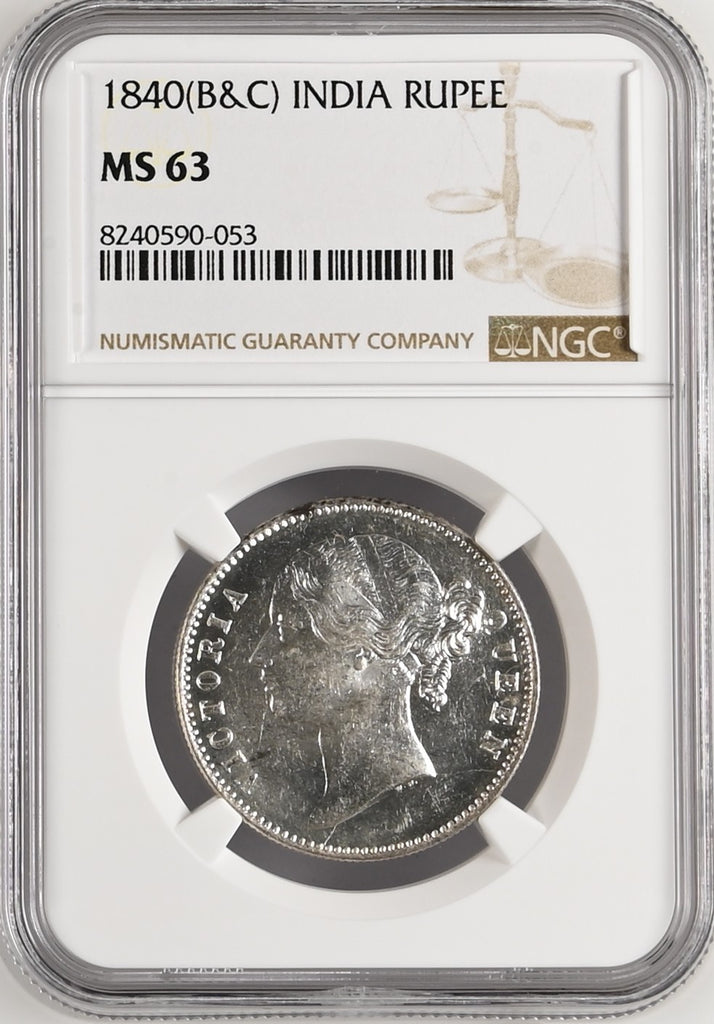1840年 英領インド 東インド会社 ヴィクトリア ヤングヘッド ルピー銀貨 MS63